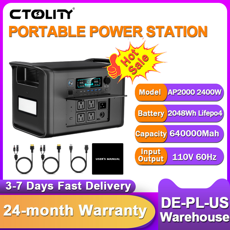 Outdoor Power Outlet Solar - CTOLITY 2400W Camping Portable Power Station